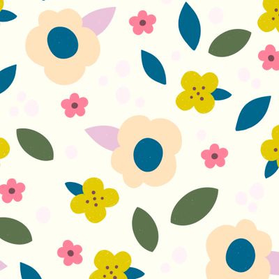 Милые разноцветные цветы и листья на белом