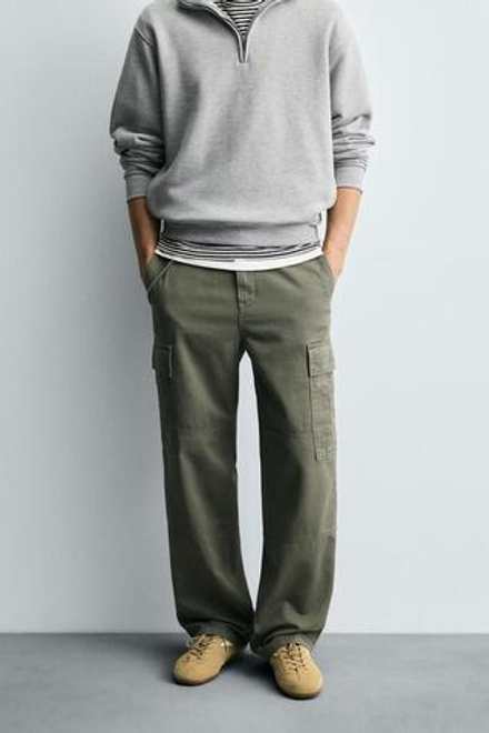 ZARA БРЮКИ-КАРГО STRAIGHT FIT, СВЕТЛО-ЗЕЛЕНЫЙ