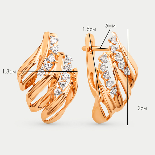 Серьги золотые  с фианитами