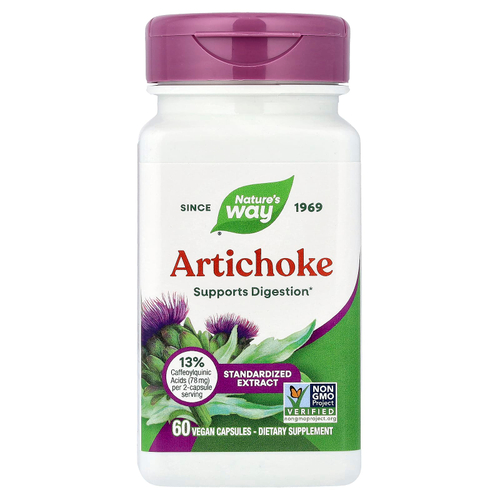 Nature's Way, артишок, стандартизированный экстракт, 60 веганских капсул