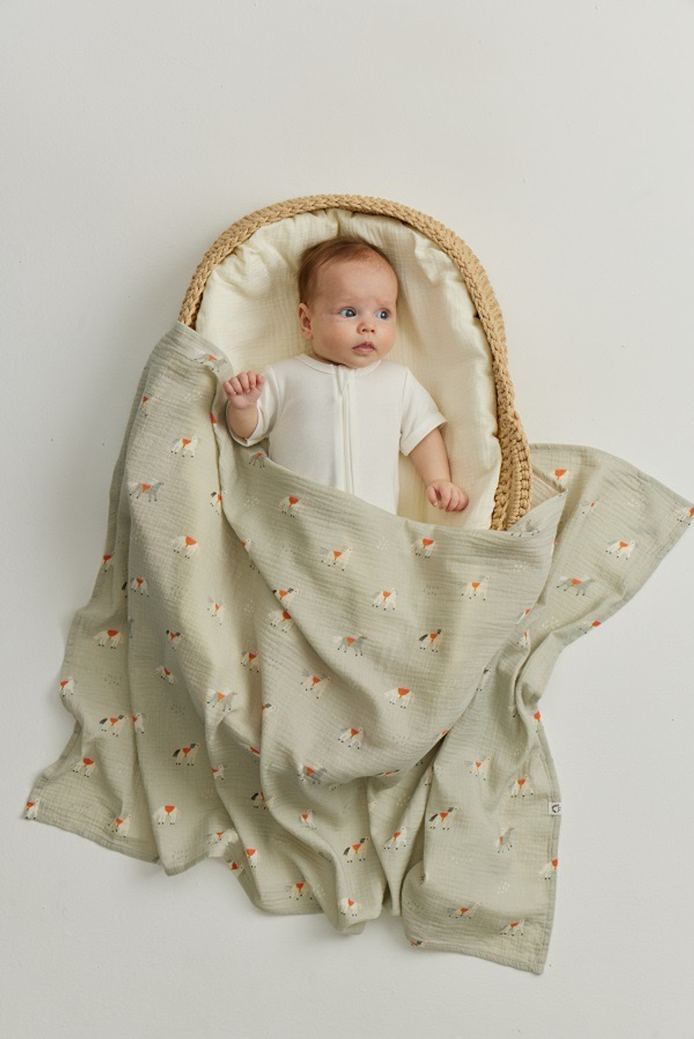Пелёнки муслиновые BUBA KIDS, 2 шт., Кабардинские лошадки/ сливочный, 75х115