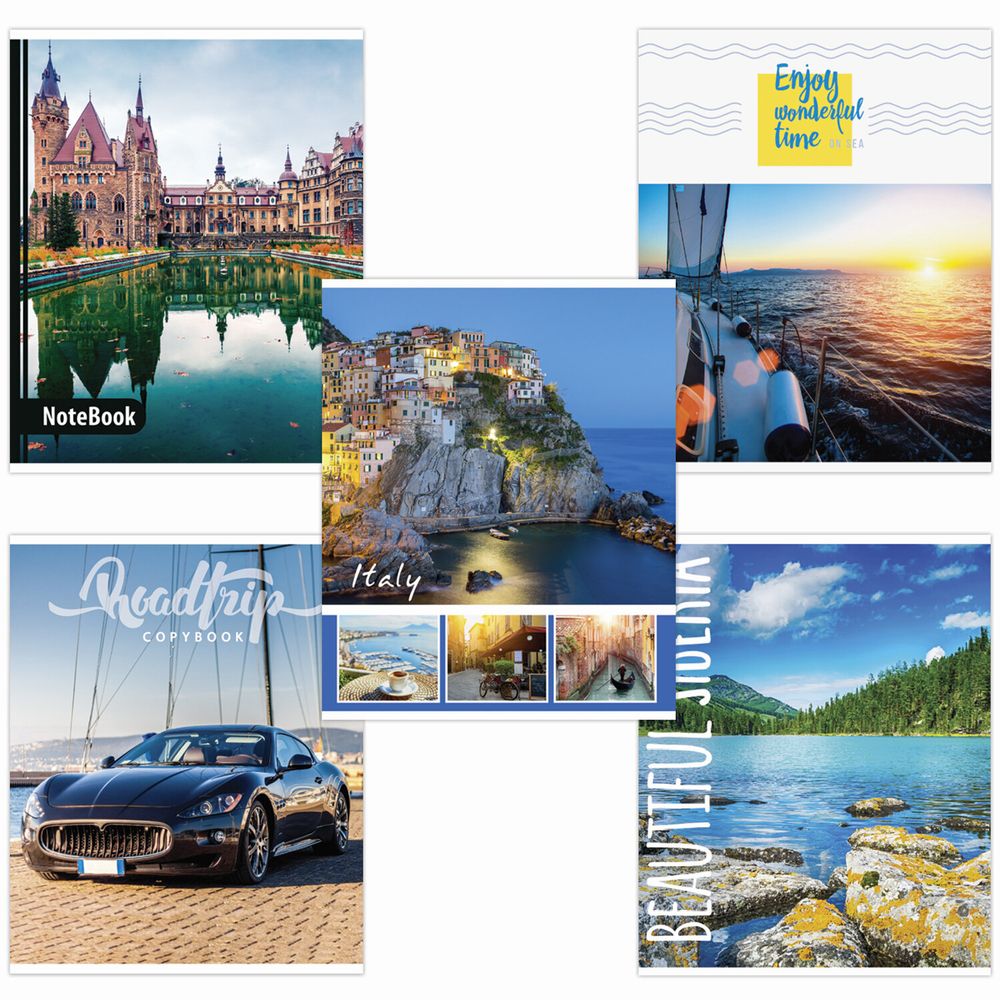 Тетрадь А5, 48 л., BRAUBERG, линия, обложка картон, МИКС, 403040, 5шт