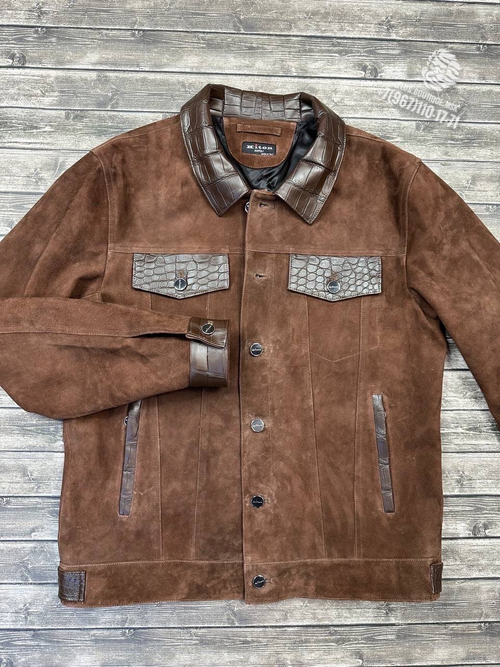 Замшевая куртка Kiton со вставками кожи крокодила