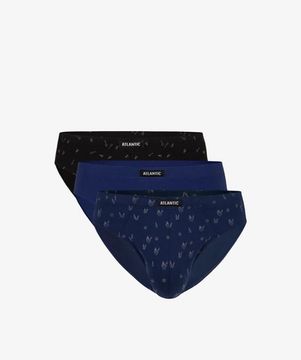 Мужские трусы (3шт) слипы спорт Atlantic 3MP-100/04, черный + голубой + темно-голубой
