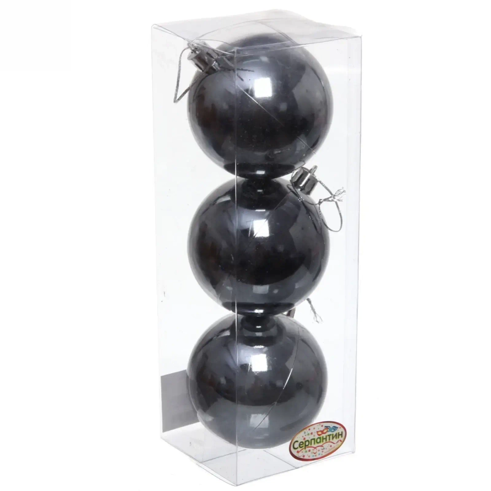 Новогодние шары 7 см (набор 3 шт) «Глянец», графит