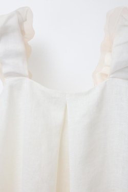 ZARA ПЛАТЬЕ ИЗ 100% ЛЬНЯНОЙ ОРГАНЗЫ, ЭКРЮ