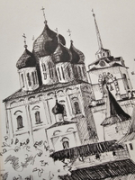 Картина, графика в паспарту 21х30 см на стену для интерьера "Псковский Кром"