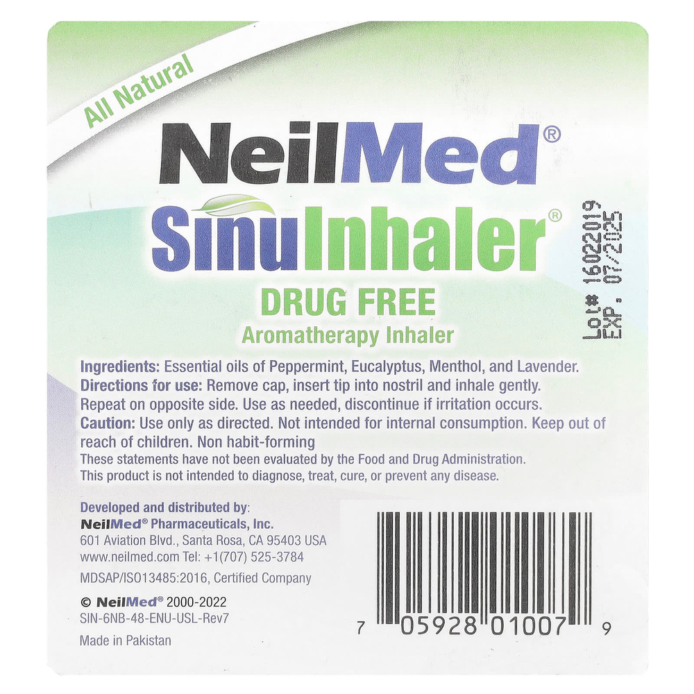 NeilMed, SinuInhaler®, ароматерапевтический ингалятор, 2 ингалятора, 2,6 г (0,1 жидк. Унции)
