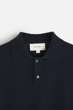 ZARA ПОЛО ИЗ МЕРИНОСОВОЙ ШЕРСТИ, МОРСКОЙ СИНИЙ