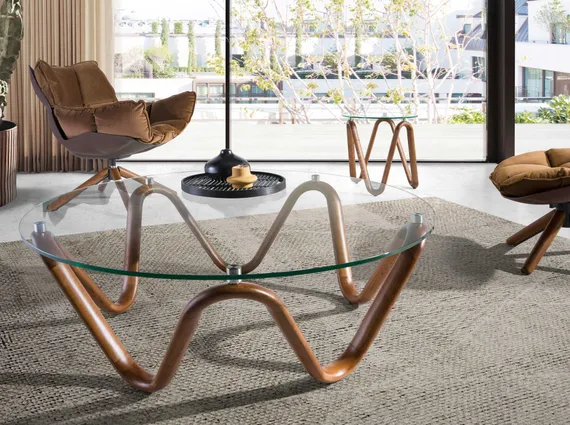 Журнальный столик Angel Cerda 2125 из стекла и ореха