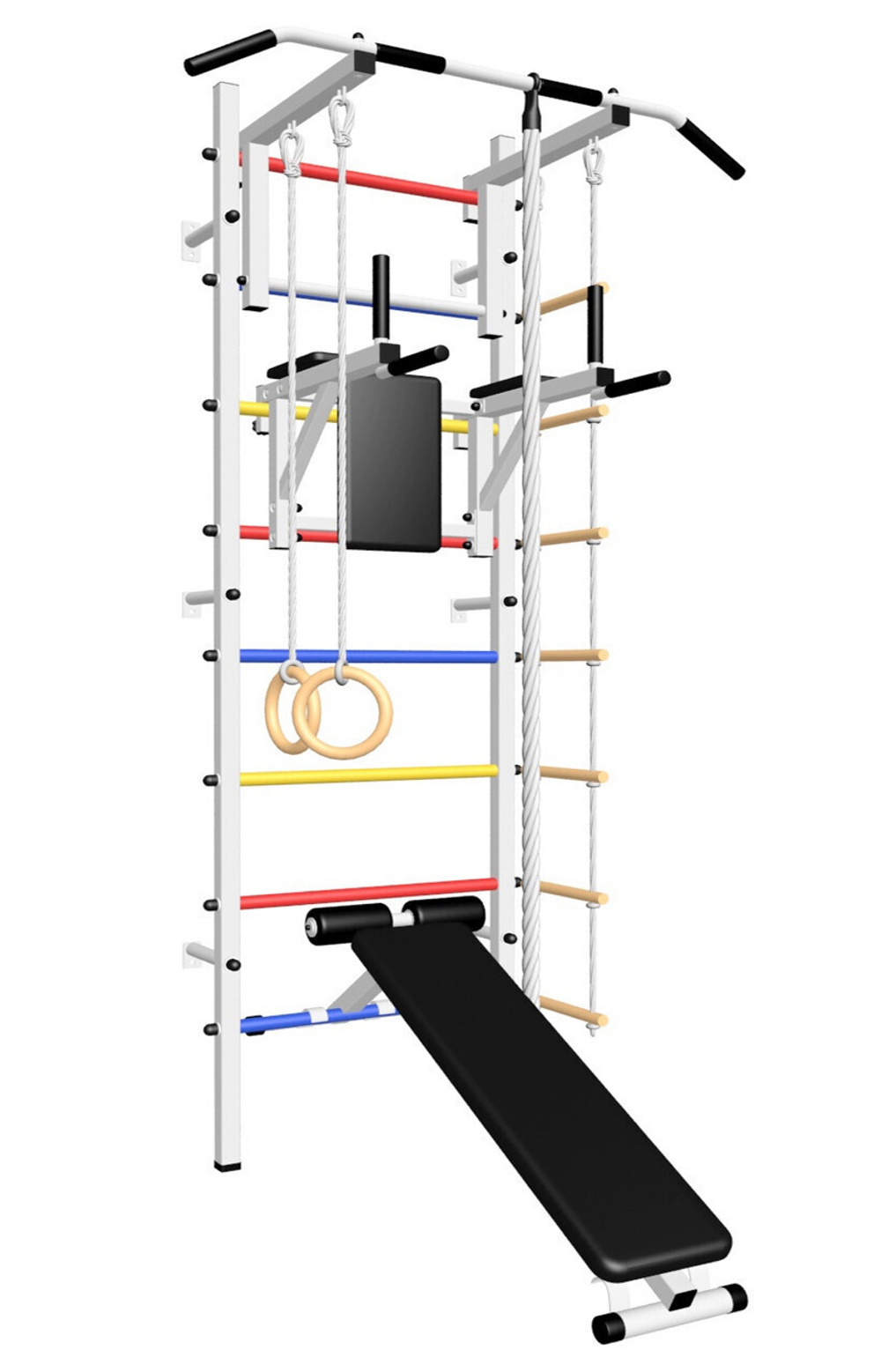 Шведская стенка Sv Sport усиленная 606 (Турник стандарт/Брусья/Скамья/Канат/Кольца/Лестница)