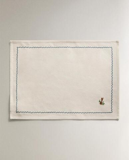 ZARA HOME ПОДСТАВКА ПОД СТОЛОВЫЕ ПРИБОРЫ ИЗ ХЛОПКА С ВЫШИВКОЙ «КРОЛИК», СИНИЙ