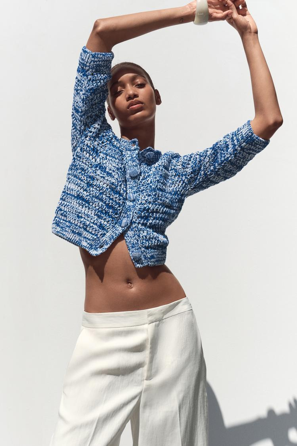 ZARA КАРДИГАН С РУКАВАМИ 3/4, СИНИЙ/БЕЛЫЙ