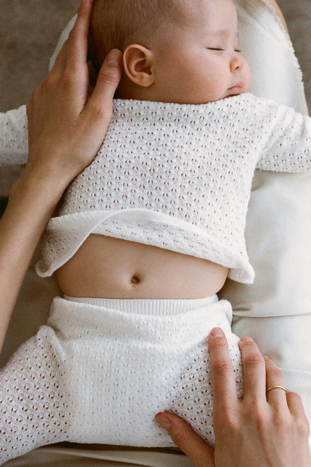 ZARA БРЮКИ ИЗ АЖУРНОГО ТРИКОТАЖА, БЕЛЫЙ