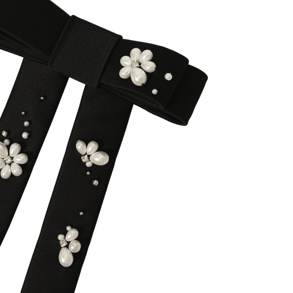 Бант "Мэри" черный с жемчужным декором