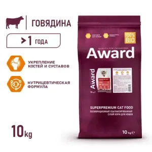 Сухой корм AWARD Indoor Big cats для взрослых домашних кошек крупных пород с говядиной и курицей с добавлением брокколи и юкки Шидигера