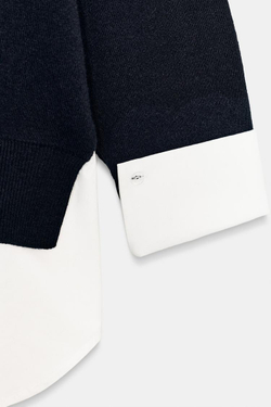 ZARA СВИТЕР С КОМБИНИРОВАННЫМ ПОПЛИНОМ, ТЕМНО-СИНИЙ/БЕЛЫЙ