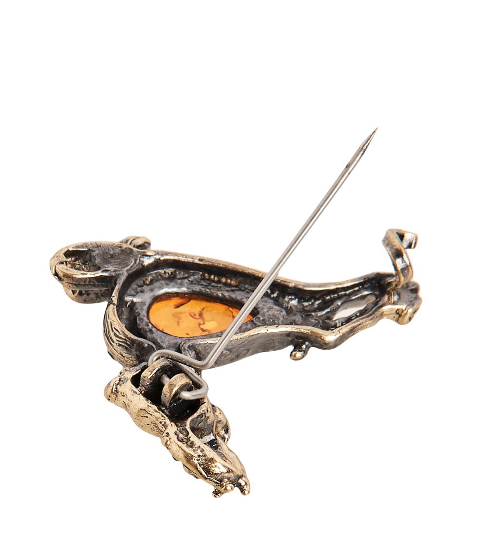 AM- 934 Брошь «Олененок» (латунь, янтарь)