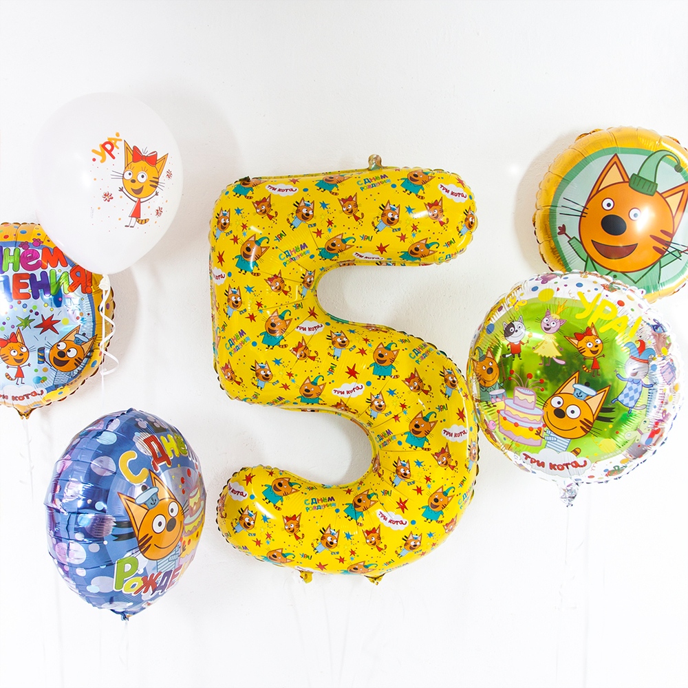 Фольгированный шар «Три кота, С Днем Рождения!» в ассортименте, 46 см