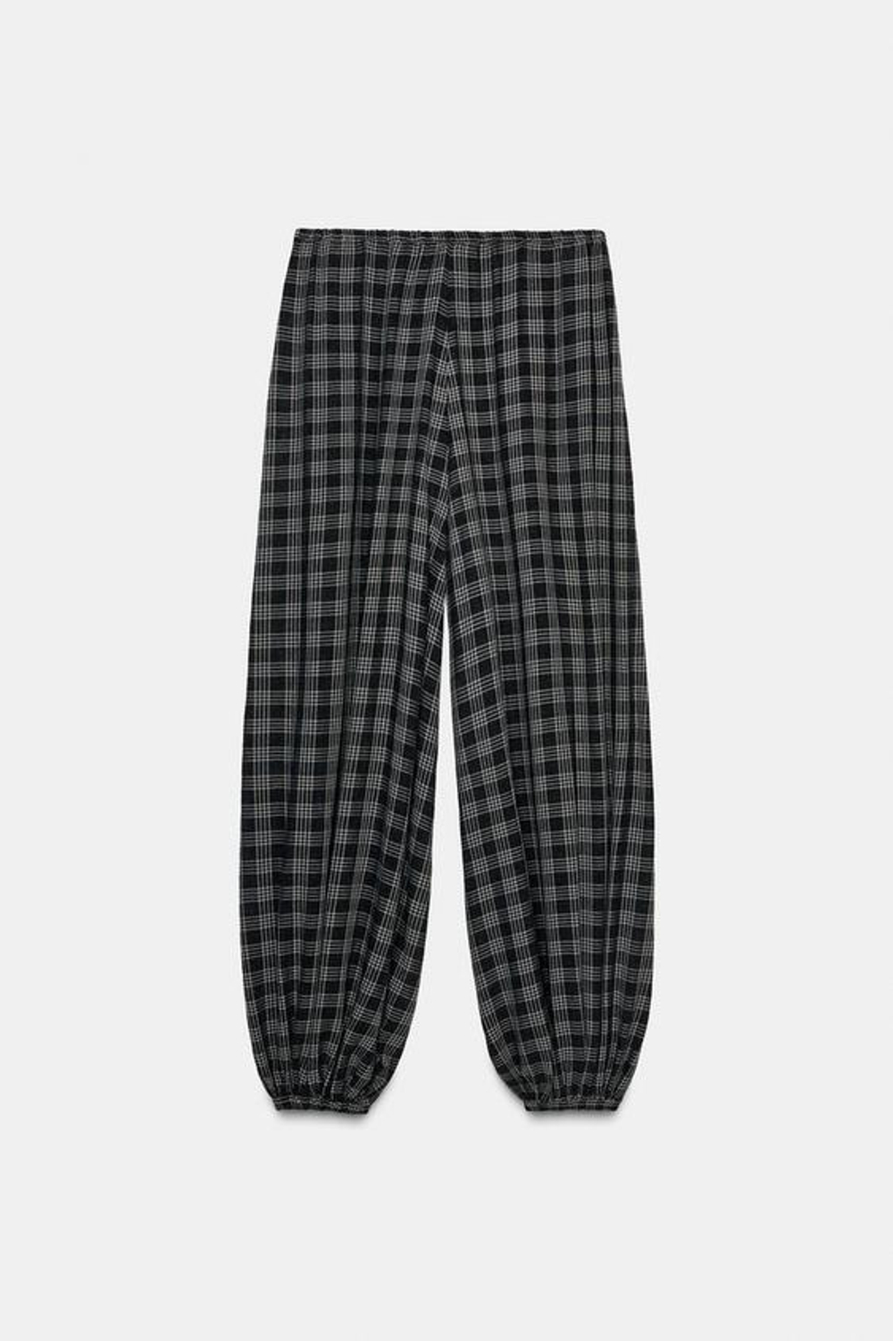 ZARA БРЮКИ-БОМБАШКИ В КЛЕТКУ — ZW COLLECTION, СЕРЫЙ