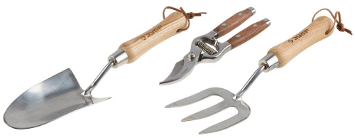 Набор ЗУБР ″ЭКСПЕРТ″ садовый: совок посадочный широкий, вилка посадочная, секатор