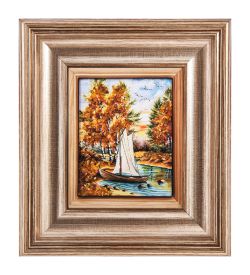 AMB-04/11 Картина «Парусник на реке» (с янтарной крошкой) H-18см