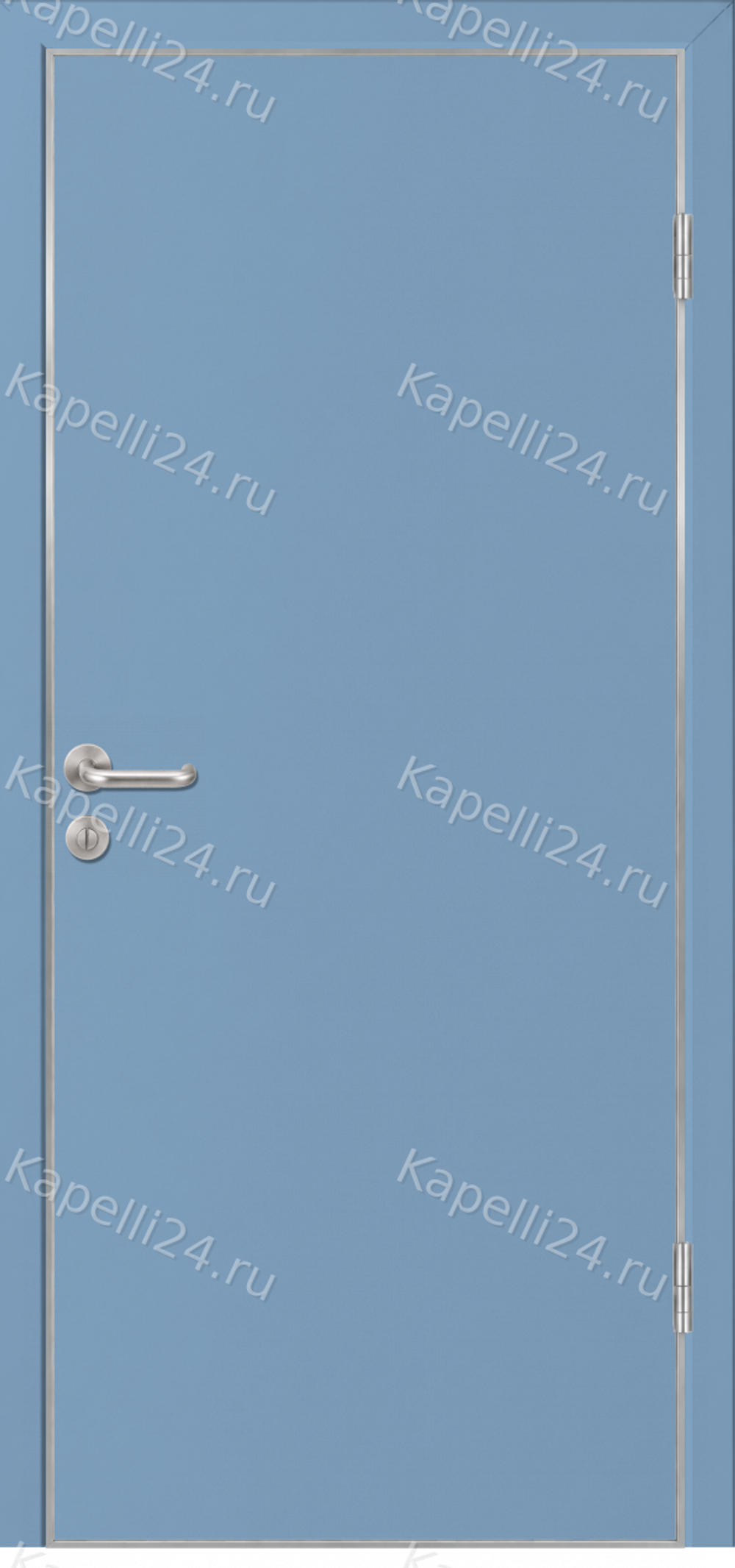 Влагостойкая Дверь Капель однопольная Пастельно-голубой RAL 5024 Алюминиевая кромка АТП светлая