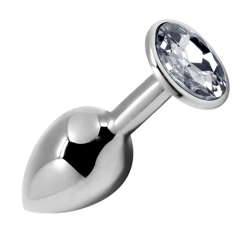 Анальная пробка 9см с прозрачным кристаллом Cnex Alive Mini Metal Butt White Size L