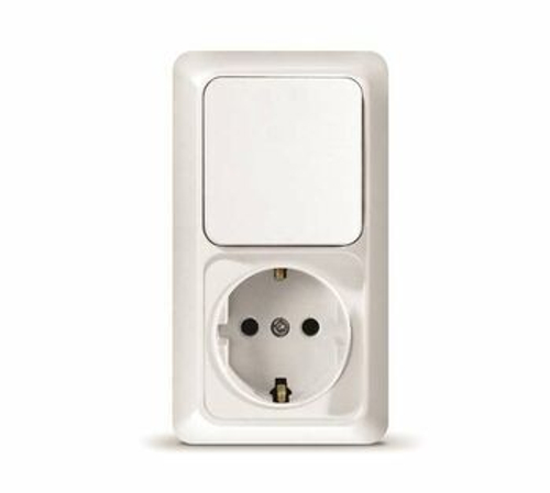 Блок Оп 1-кл вкл+роз с заземл. верт. бел. Универсал