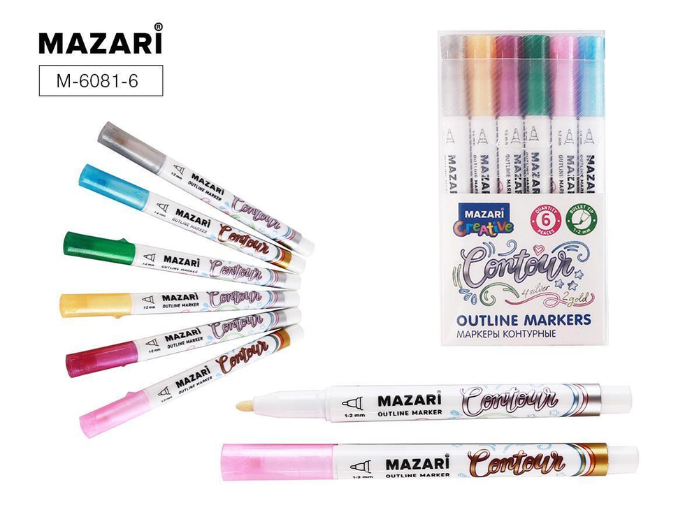 Набор маркеров-красок с контуром,6цв(2 зол.+4 серебр.)CONTOUR(Mazari)