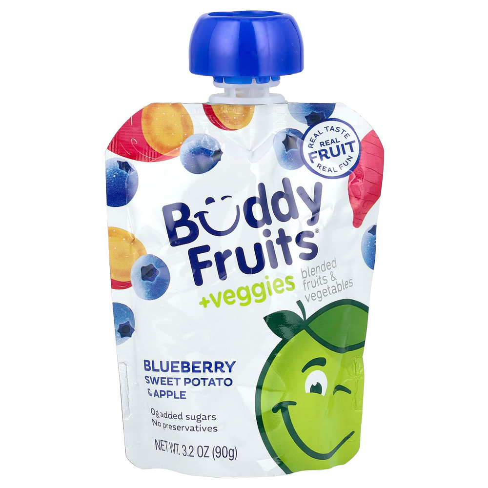Buddy Fruits, смесь фруктов и овощей, голубика, батат и яблоко, 90 г (3,2 унции)