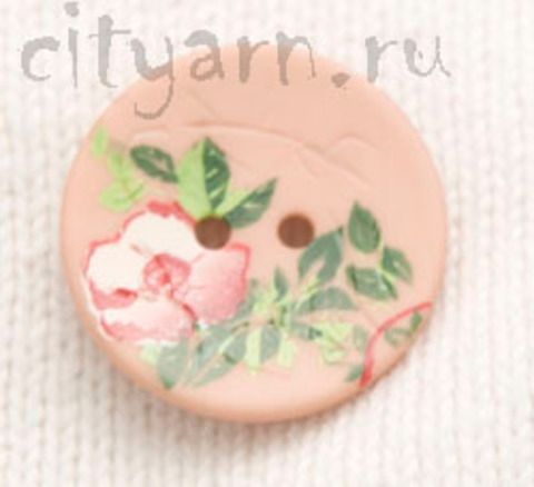 Пуговица с цветком шиповника, нежно-розовая, 23 мм