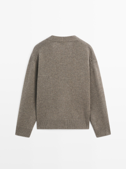 Massimo Dutti Кардиган из смесовой шерсти с V-образным вырезом, кротово-коричневый