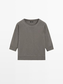 Massimo Dutti Свитер из смешанного хлопка с короткими рукавами, кротово-коричневый