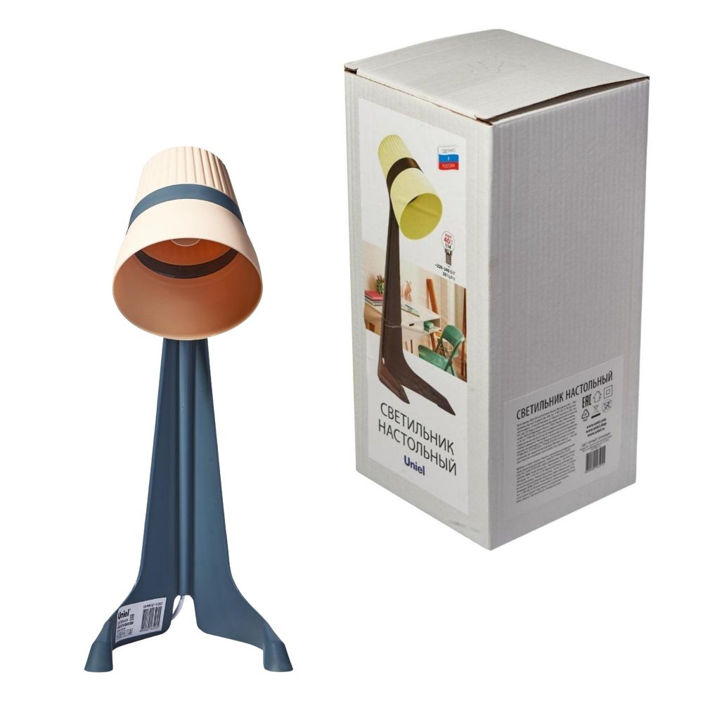 ULO-K22 D-E14-A BLACK-CREAM Светильник настольный. 40W. Цоколь E14. Механический выключатель. Черный с кремовым. ТМ Uniel