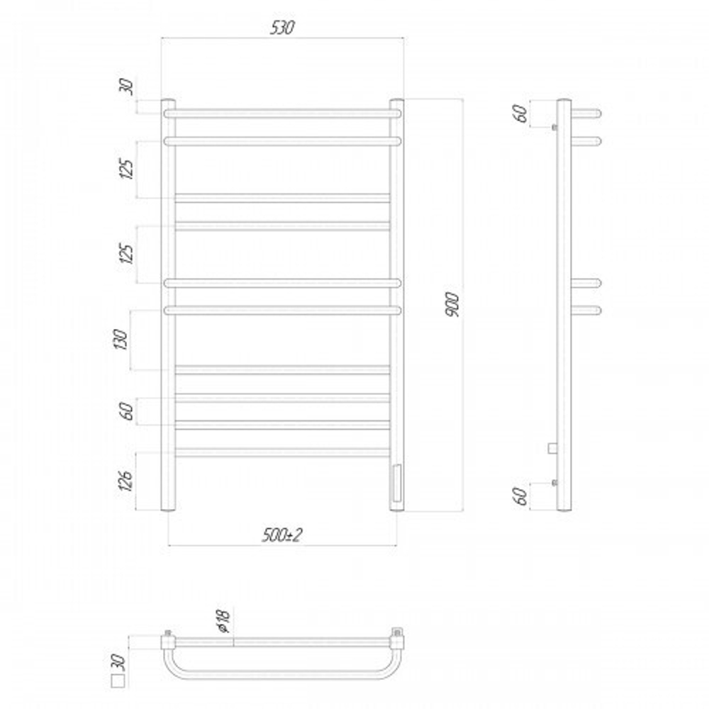 Полотенцесушитель электрический Lemark Linara - LM04910Z (П10 500x900), диммер справа, хром