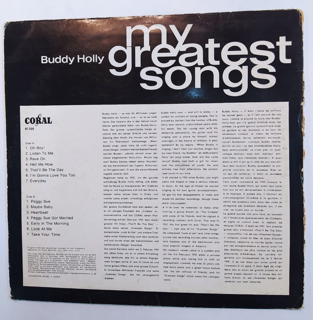Buddy Holly My Greatest Songs Germany 1963
