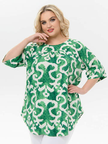 Туника свободного кроя, принт на зелёном