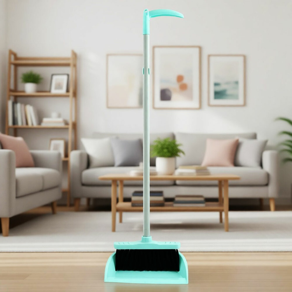 Совок для мусора с щеткой с длинной ручкой "Clean lux", мята