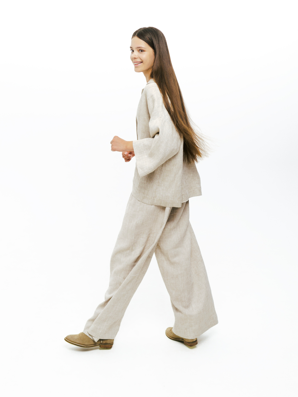 Linen palazzo pants & pajama-style shirt