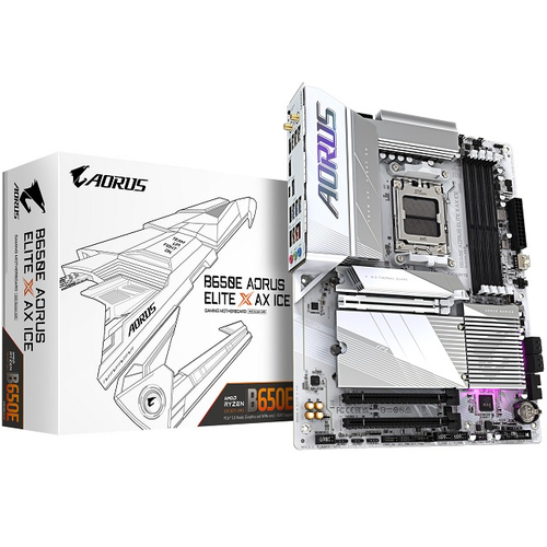 Материнская плата GIGABYTE B650E AORUS ELITE X AX ICE (AM5/AMD B650E/4xDDR5/3xPCI-Ex16/M.2/SB/Wi-Fi/BT/GLAN/DP/HDMI/ATX)