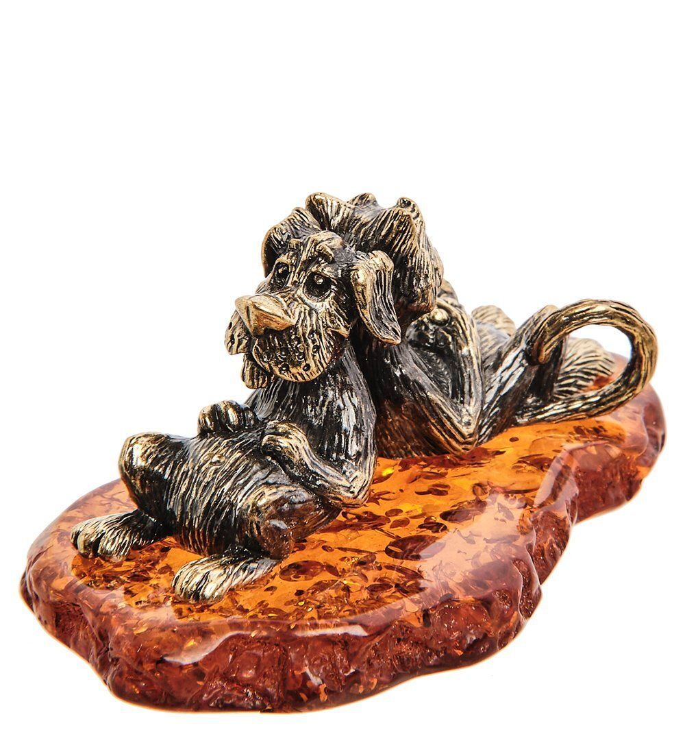 Народные промыслы AM-3091 Фигурка «Кот и пес Жизнь удалась» (латунь, янтарь)