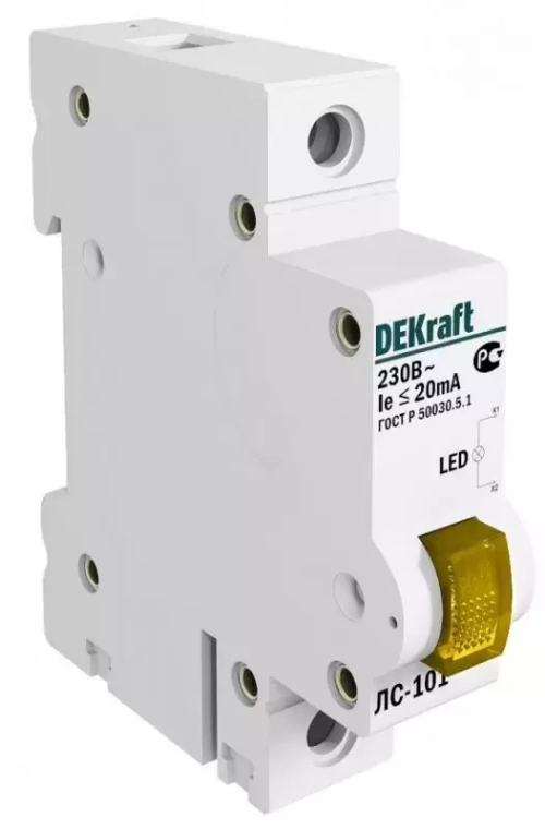 18008 ЛС101-1Р-YEL-LED_лампа сигнальнаяDEKraft