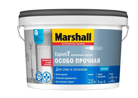 Marshall Export-7 Краска особо прочная водно-дисперсионная для стен и потолков матовая BW 2,5л