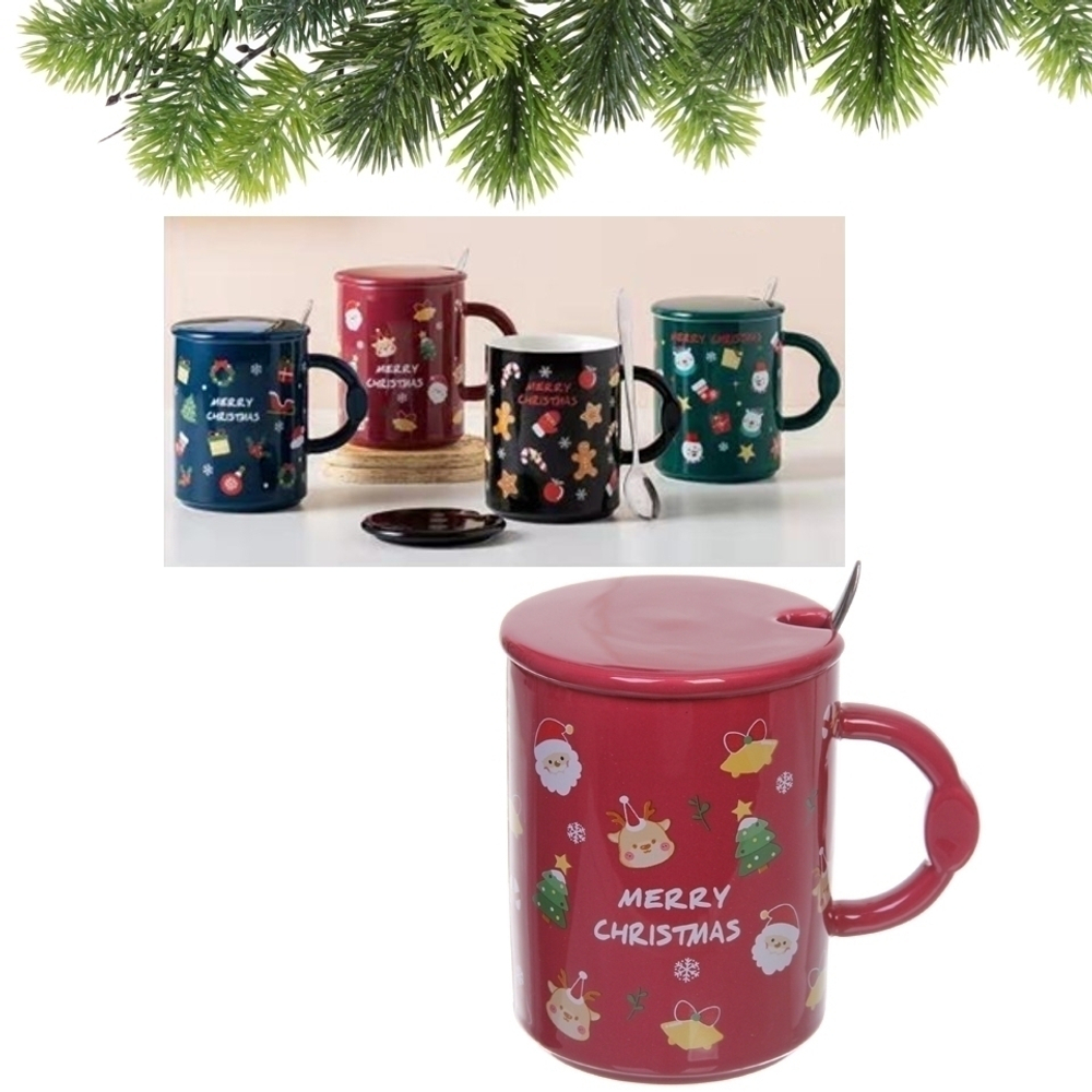 Кружка керамическая 450мл «MERRY CHRISTMAS « с крышкой и ложкой