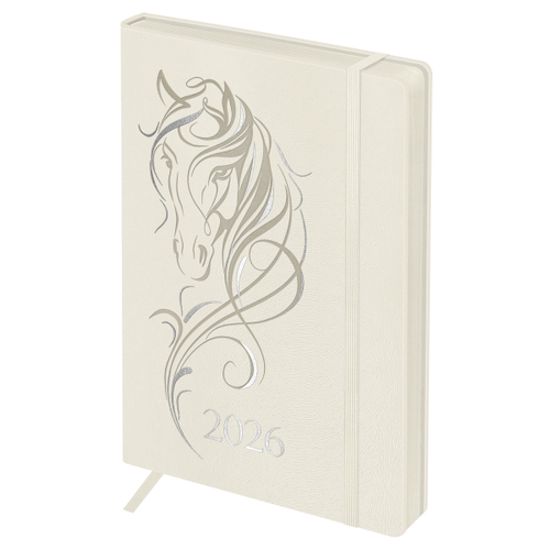 Ежедневник датированный 2026г., А5, 176л., твердый переплет, кожзам, BG "Horse. Pearl", цветной срез, с резинкой, карман DdА5_09395