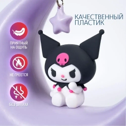 Ночник Куроми на луне, светильник настольный. Лампа детская Kuromi (Hello Kitty), 3 уровня яркости. Размер 13.5х11.5 см.