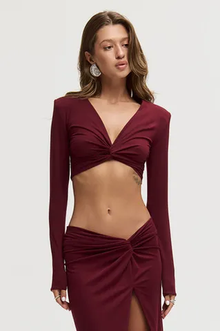 Лонгслив с подплечниками из вискозы цвета бордо