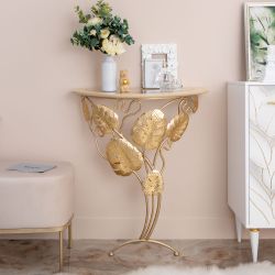 Консоль Monstera Deliciosa Glass (Монстера) Айвори Мраморное золото