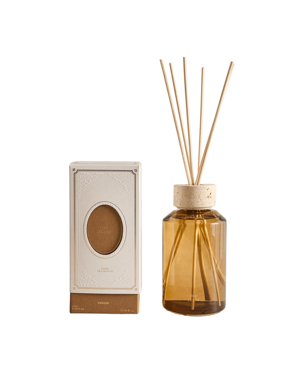 Zara Home Аромадиффузор Oud clat 670 мл, тростниковые палочки микадо, аромат восточный древесный, Коричневый